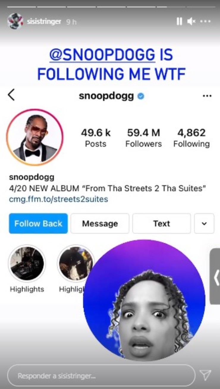 Sisi Stranger no pudo evitar contener la emoción al ver que Snoop Dogg comenzó a seguirla en Instagram (IG: @sisistringer)