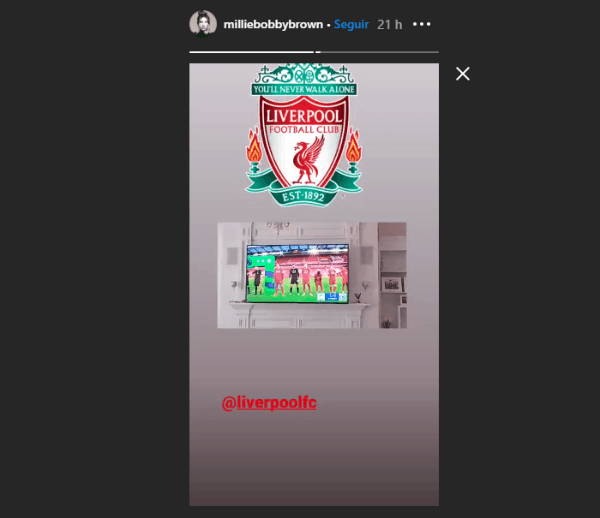 La publicación de Millie Bobby Brown apoyando al Liverpool.