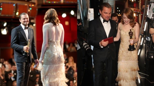 El momento en el que Di Caprio le entregó el Óscar a Stone. Fotos: (Getty)