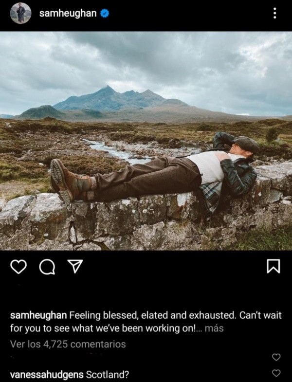 El comentario de Hudgens en la foto de Heughan.