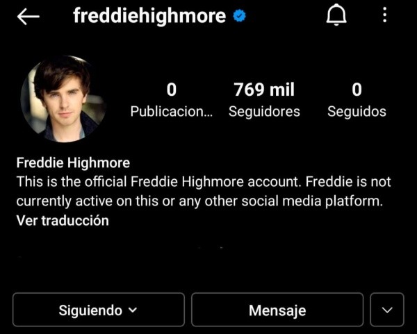Las cuentas oficiales de Freddie Highmore.