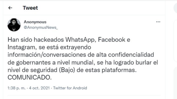 El tweet que generó los memes. 