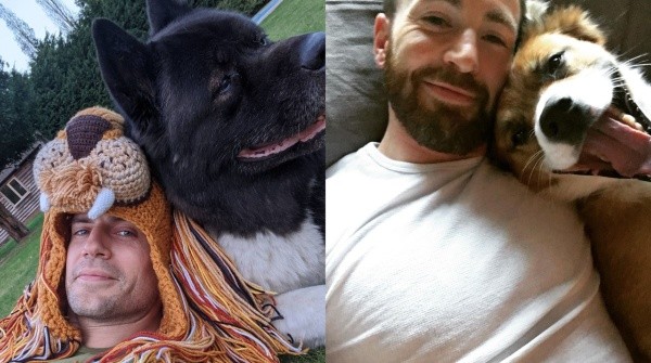 Henry Cavill y Chris Evans con sus perros. 