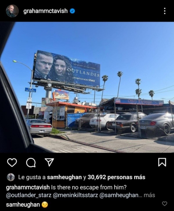 La publicación de Graham McTavish y la respuesta de Sam Heughan. 