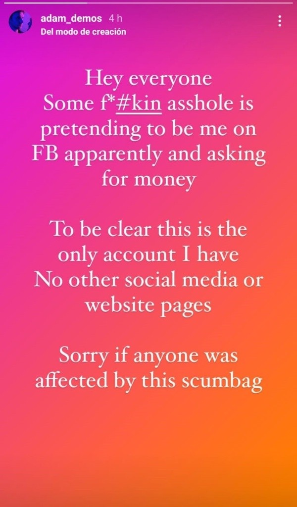 La aclaración de Adam Demos.