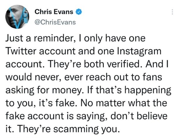 La aclaración de Chris Evans.