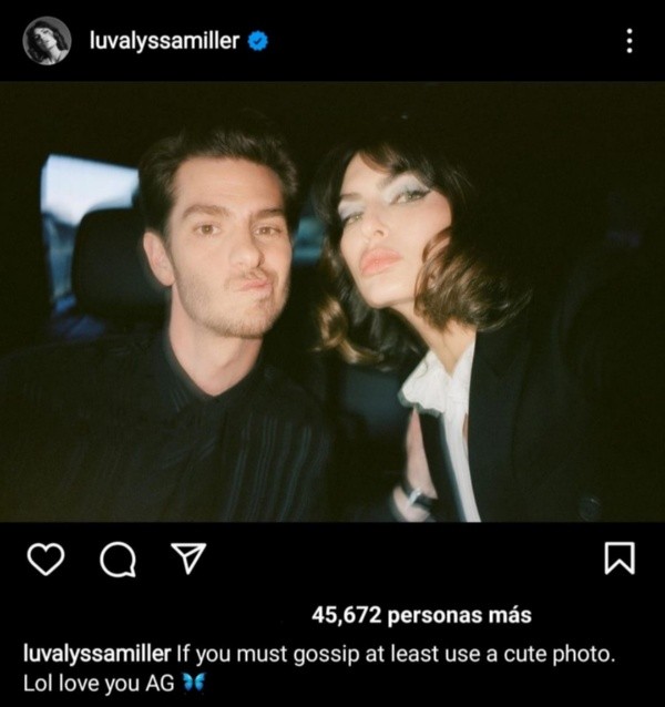 La foto de Alyssa Miller con Andrew Garfield que desmiente su separación. 