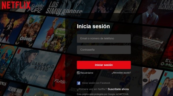 El inicio de sesión de Netflix. 