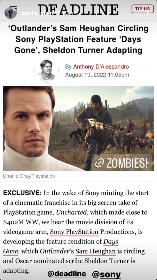 Sam Heughan confirmó su protagonismo.