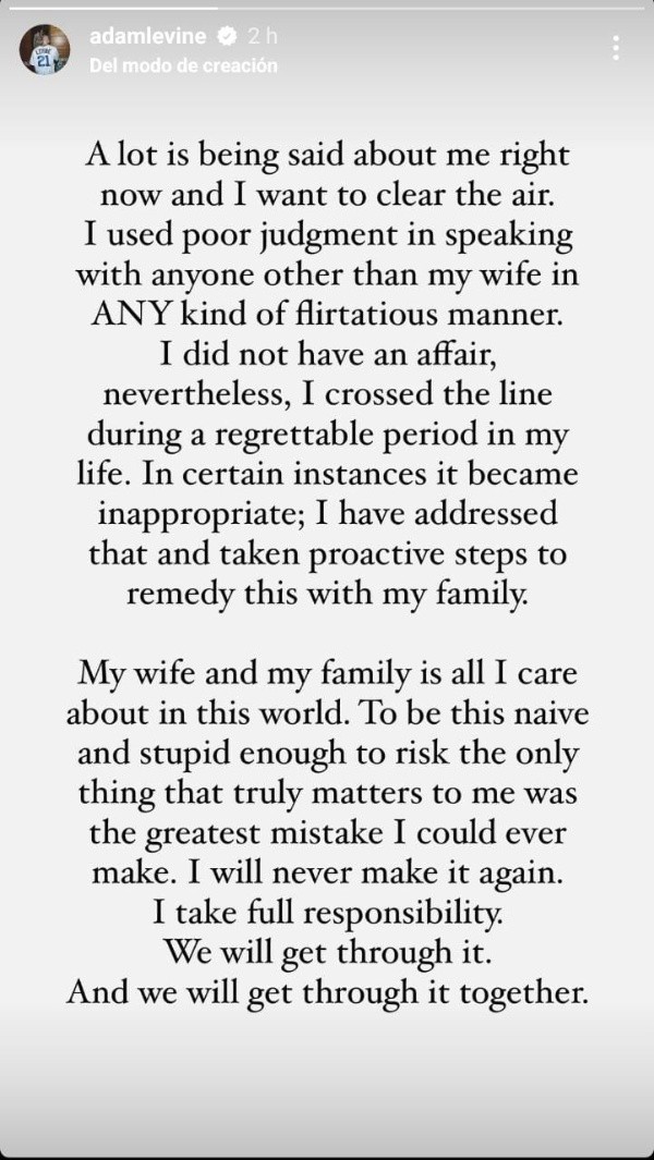 El descargo de Adam Levine. 