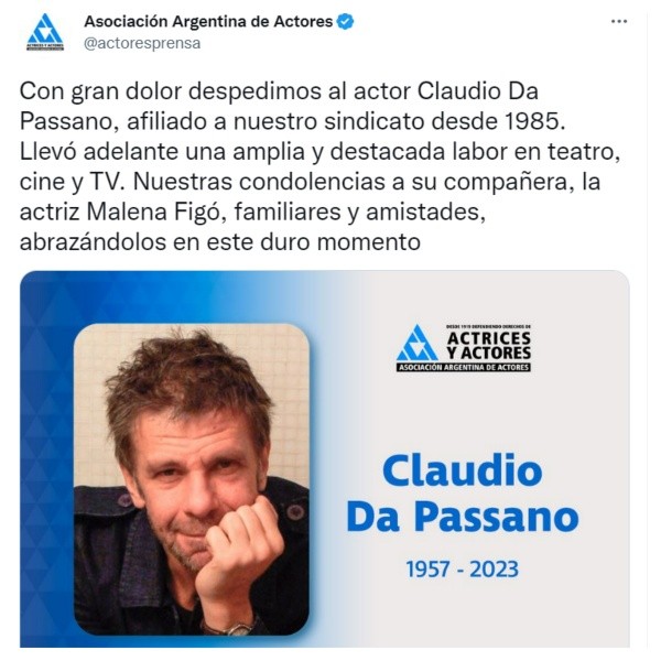 Así confirmaron la partida de Claudio Da Passano. 