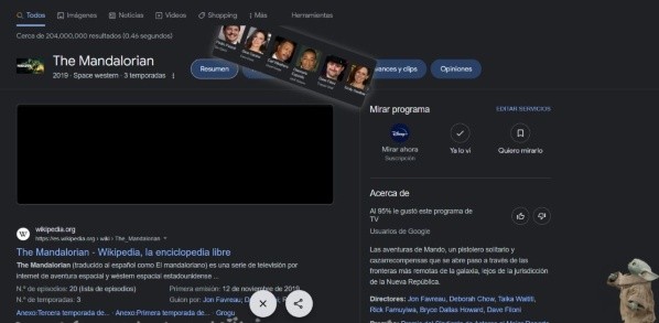 The Mandalorian aparece con Grogu en Google.