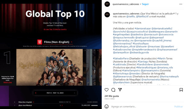 La película de Luis Estrada ha sido todo un éxito en Netflix, pero otra cinta ha sido la más vista en México este mes. Imagen: @quevivamexico_cabrones.